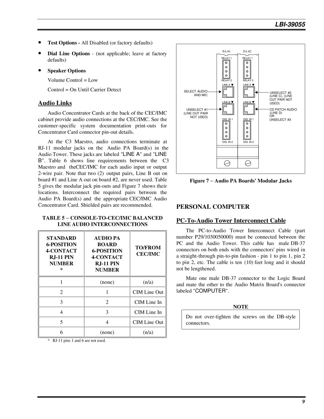 Ericsson LBI-39055 manual Audio Links, Personal Computer, PC-To-Audio Tower Interconnect Cable 