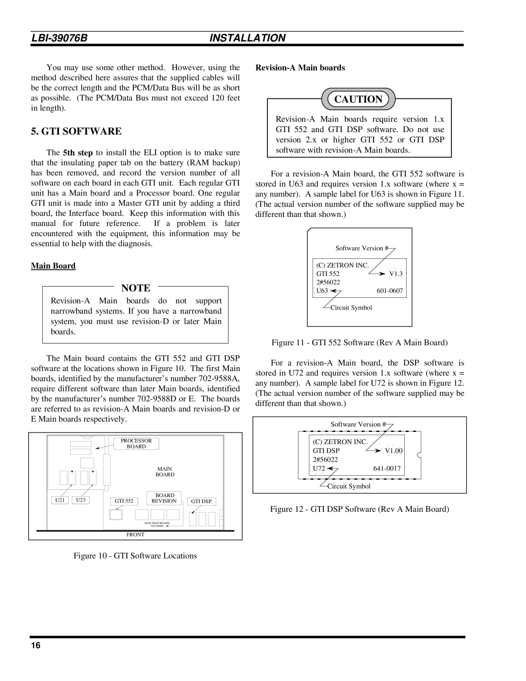 Ericsson LBI-39076B system manual GTI Software, Main Board, Revision-A Main boards 