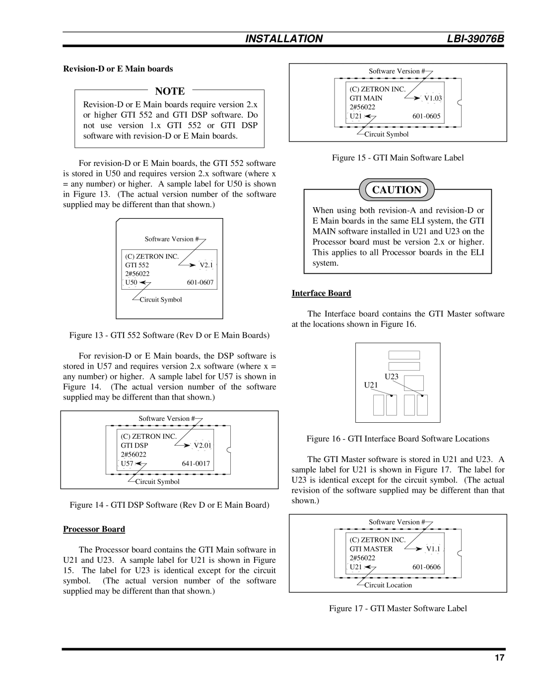 Ericsson LBI-39076B system manual Revision-D or E Main boards, Processor Board, Interface Board 