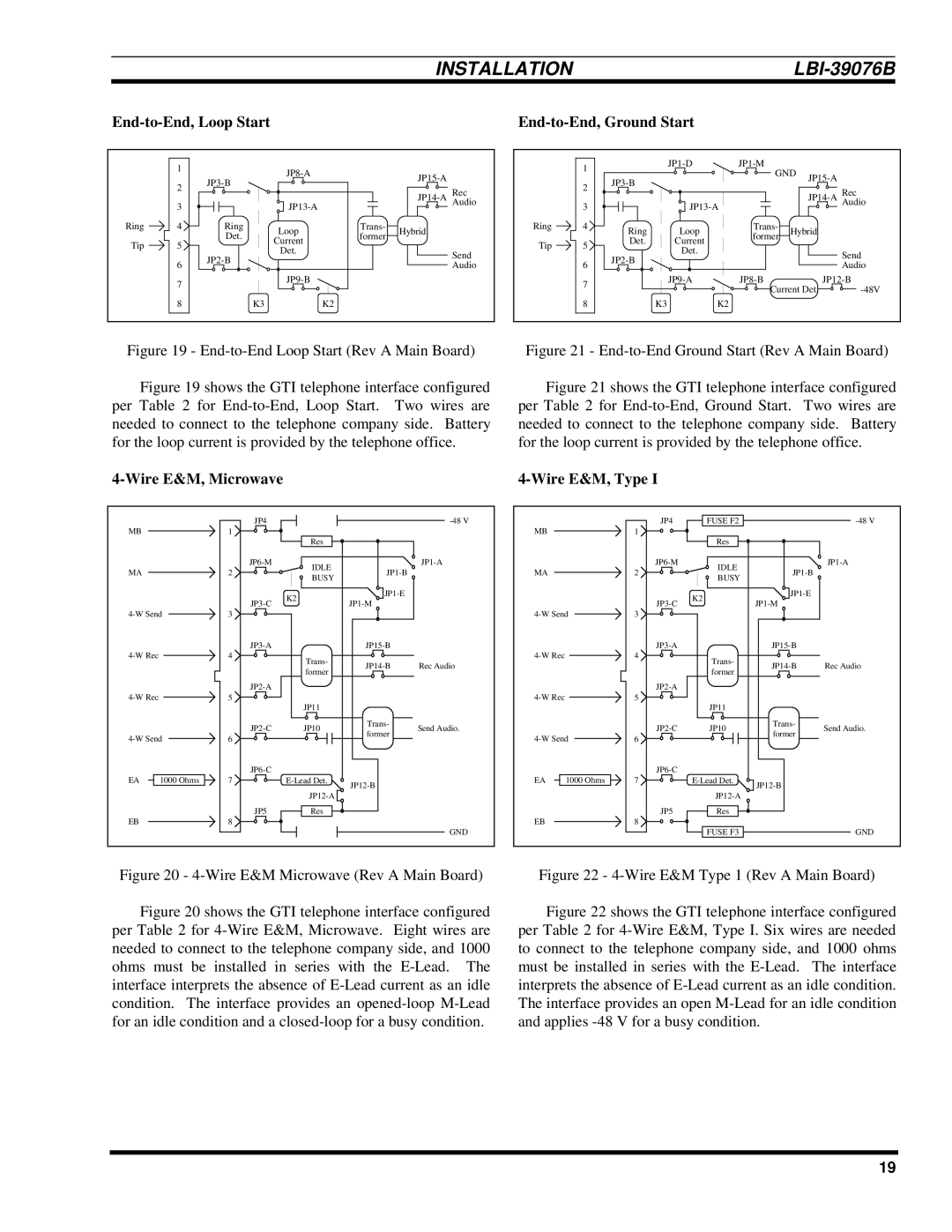 Ericsson LBI-39076B system manual End-to-End, Loop Start End-to-End, Ground Start, Wire E&M, Microwave, Wire E&M, Type 