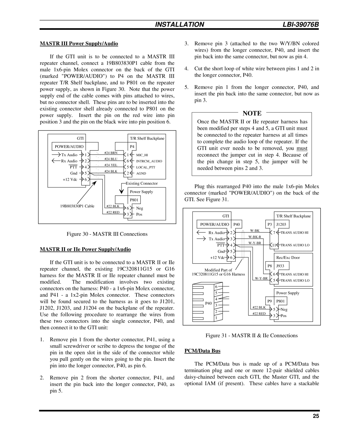 Ericsson LBI-39076B system manual Mastr III Power Supply/Audio, Mastr II or IIe Power Supply/Audio, PCM/Data Bus 