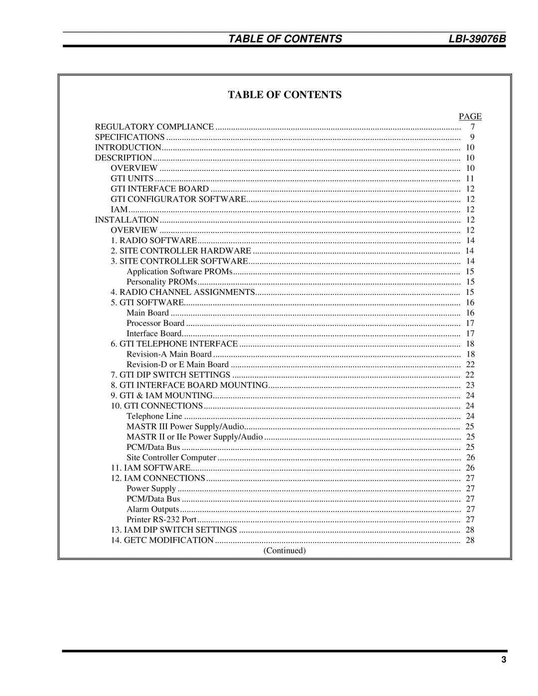 Ericsson LBI-39076B system manual Table of Contents 