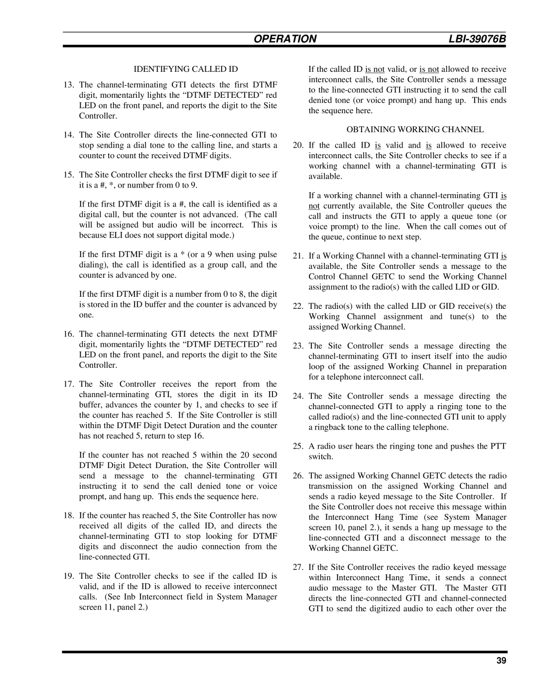 Ericsson LBI-39076B system manual Identifying Called ID, Obtaining Working Channel 