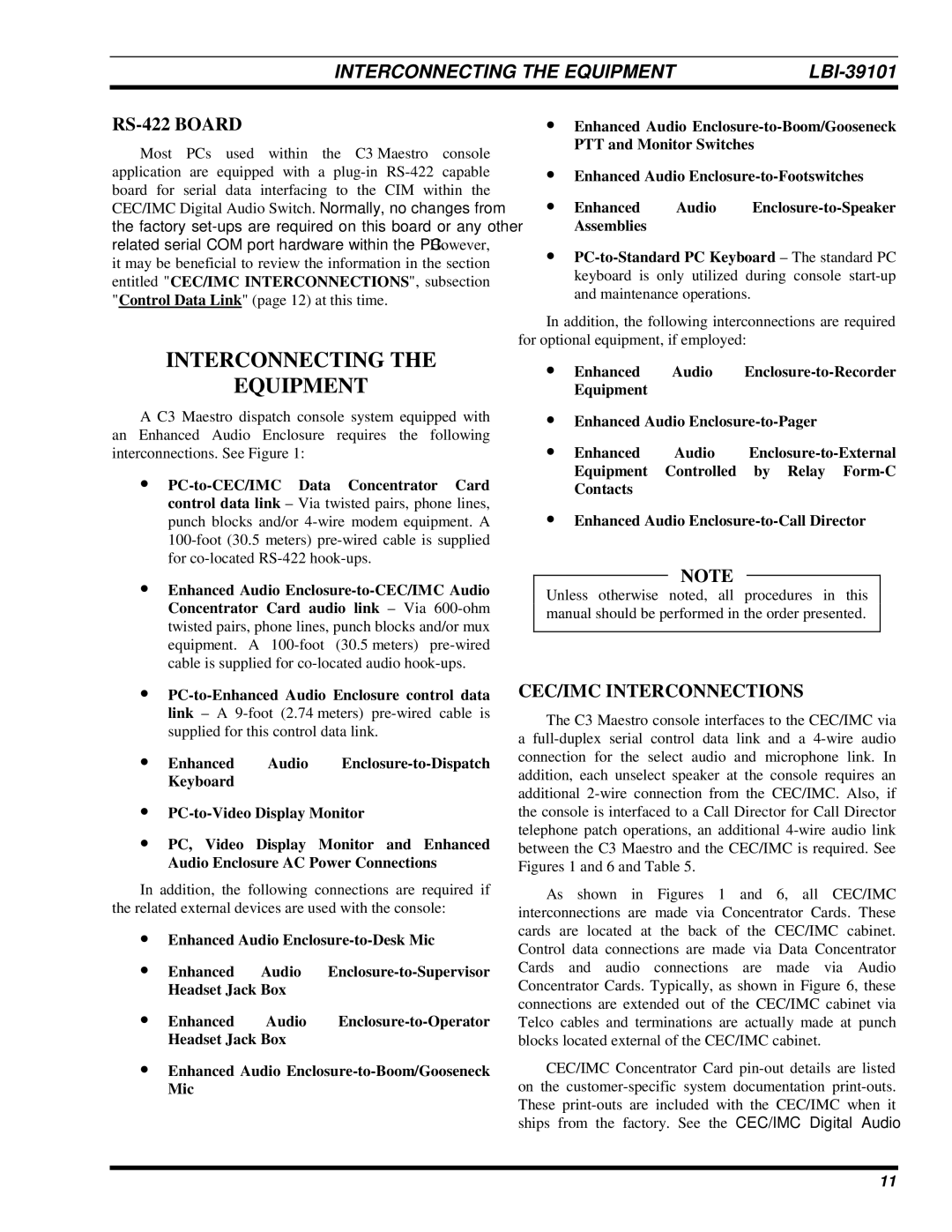 Ericsson LBI-39101A manual Interconnecting Equipment, Interconnecting the Equipment, RS-422 Board, CEC/IMC Interconnections 