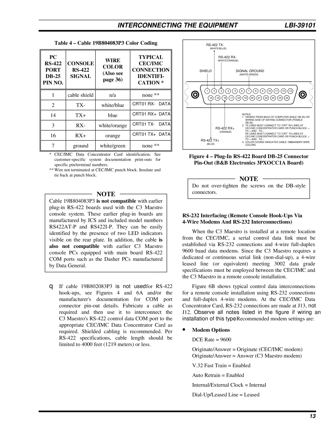 Ericsson LBI-39101A manual Wire Typical, Console CEC/IMC Color Port, Connection, Signal Identifi PIN no Cation, Tx+, Rx+ 