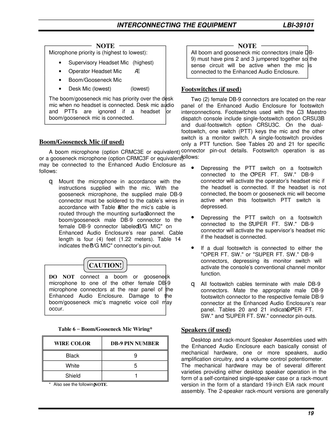 Ericsson LBI-39101A manual Boom/Gooseneck Mic if used, Footswitches if used, Speakers if used, Boom/Gooseneck Mic Wiring 
