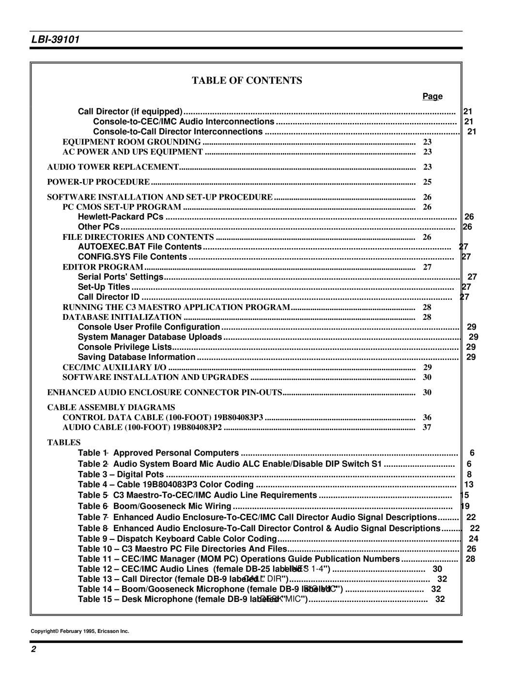 Ericsson LBI-39101A manual File Directories and Contents, Editor Program, Audio Cable 100-FOOT 19B804083P2, Tables 