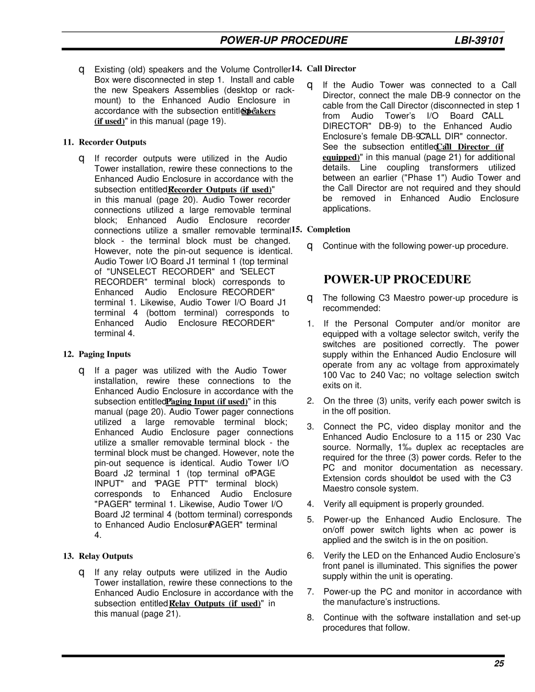 Ericsson LBI-39101A manual POWER-UP Procedure, PagingGInputs, RelayGOutputs, CallGDirector, GCompletion 