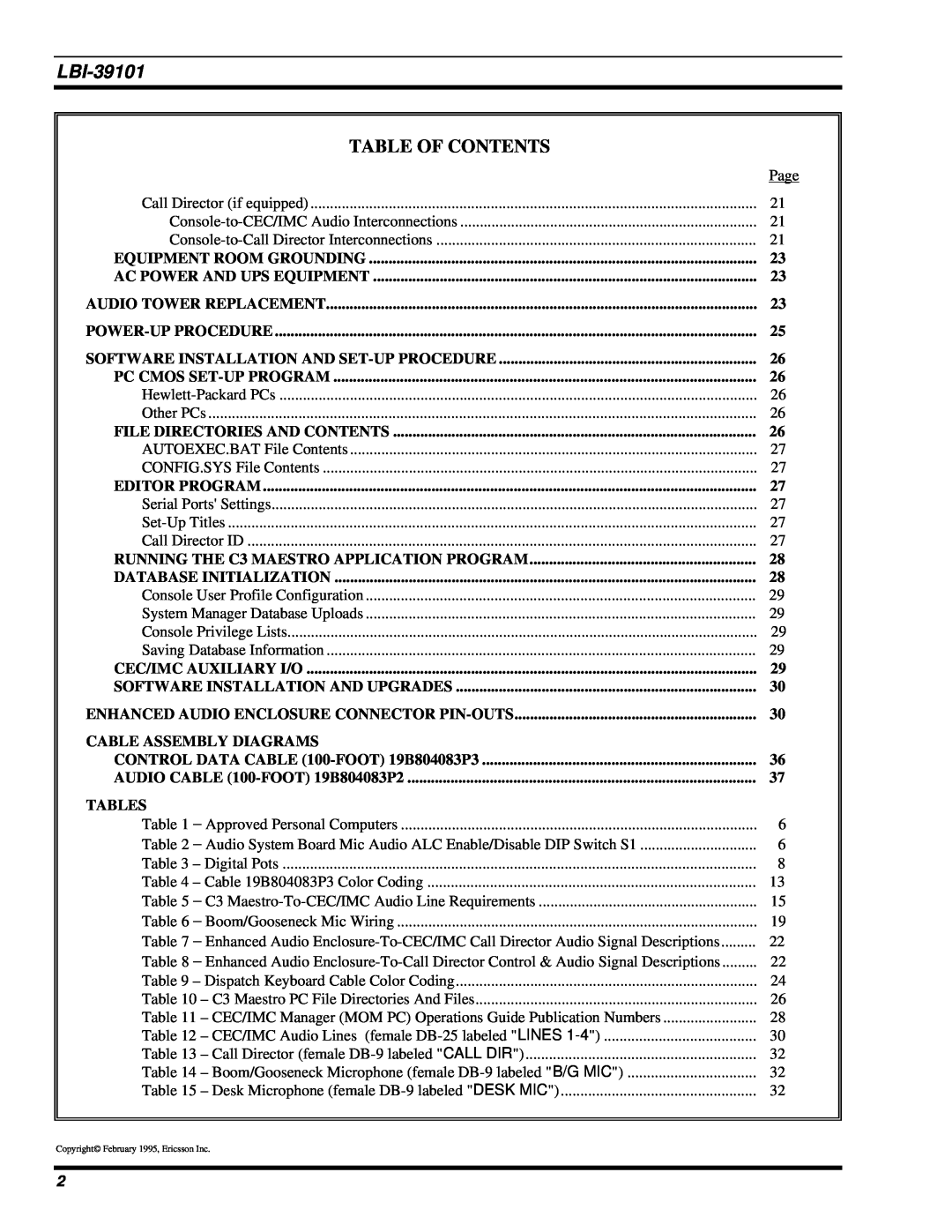 Ericsson LBI-39101A manual Table Of Contents 