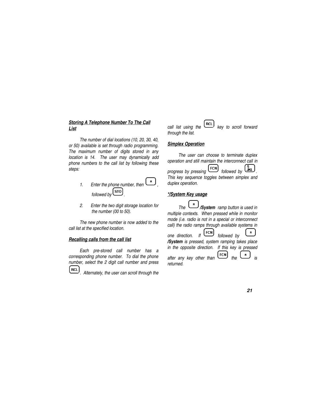 Ericsson LBI-39110 Storing a Telephone Number To The Call List, Recalling calls from the call list, Simplex Operation 