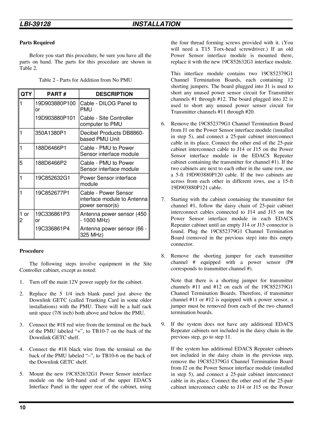 Ericsson LBI-39128 manual Parts Required, Procedure 