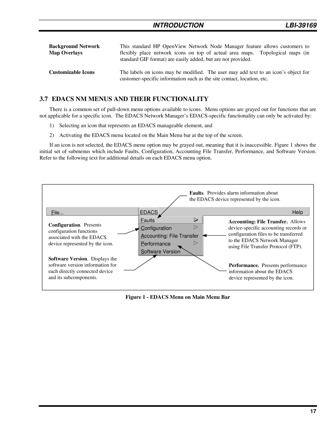 Ericsson LBI-39169 manual Edacs NM Menus and Their Functionality, Background Network, Map Overlays, Customizable Icons 