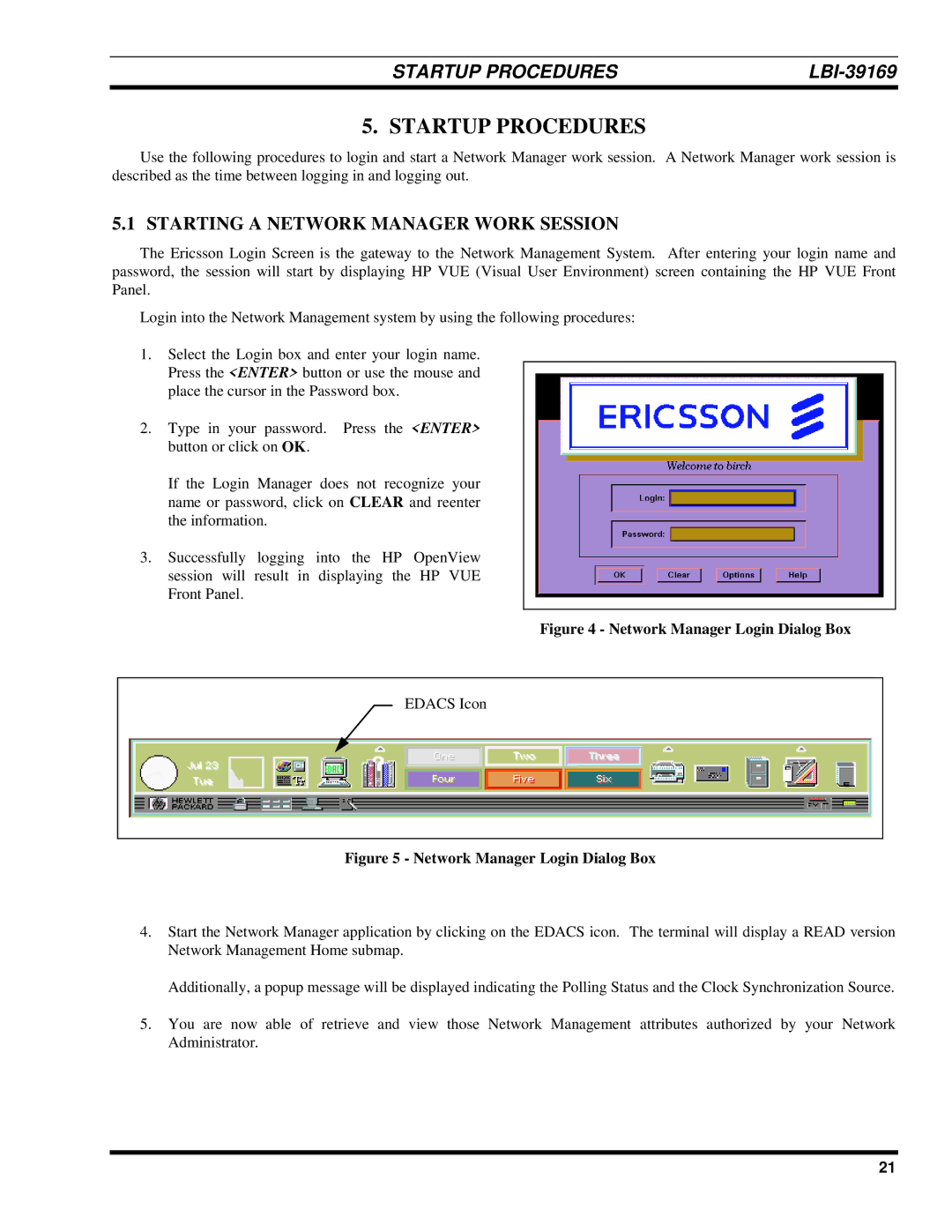 Ericsson LBI-39169 manual Startup Procedures, Starting a Network Manager Work Session 