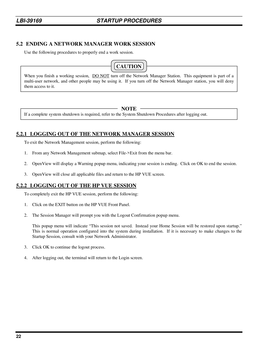 Ericsson LBI-39169 manual Ending a Network Manager Work Session, Logging OUT of the Network Manager Session 