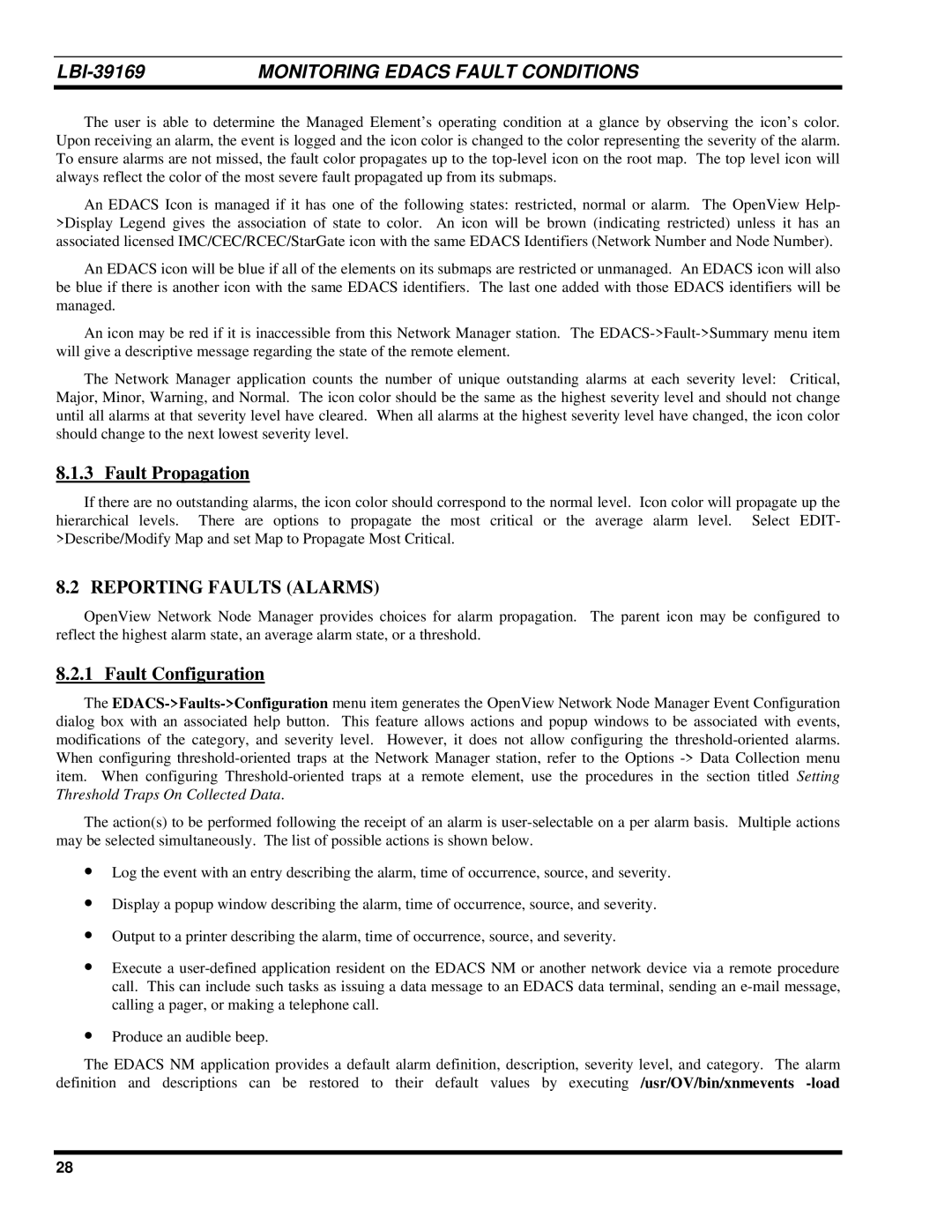 Ericsson LBI-39169 manual Fault Propagation, Reporting Faults Alarms, Fault Configuration 