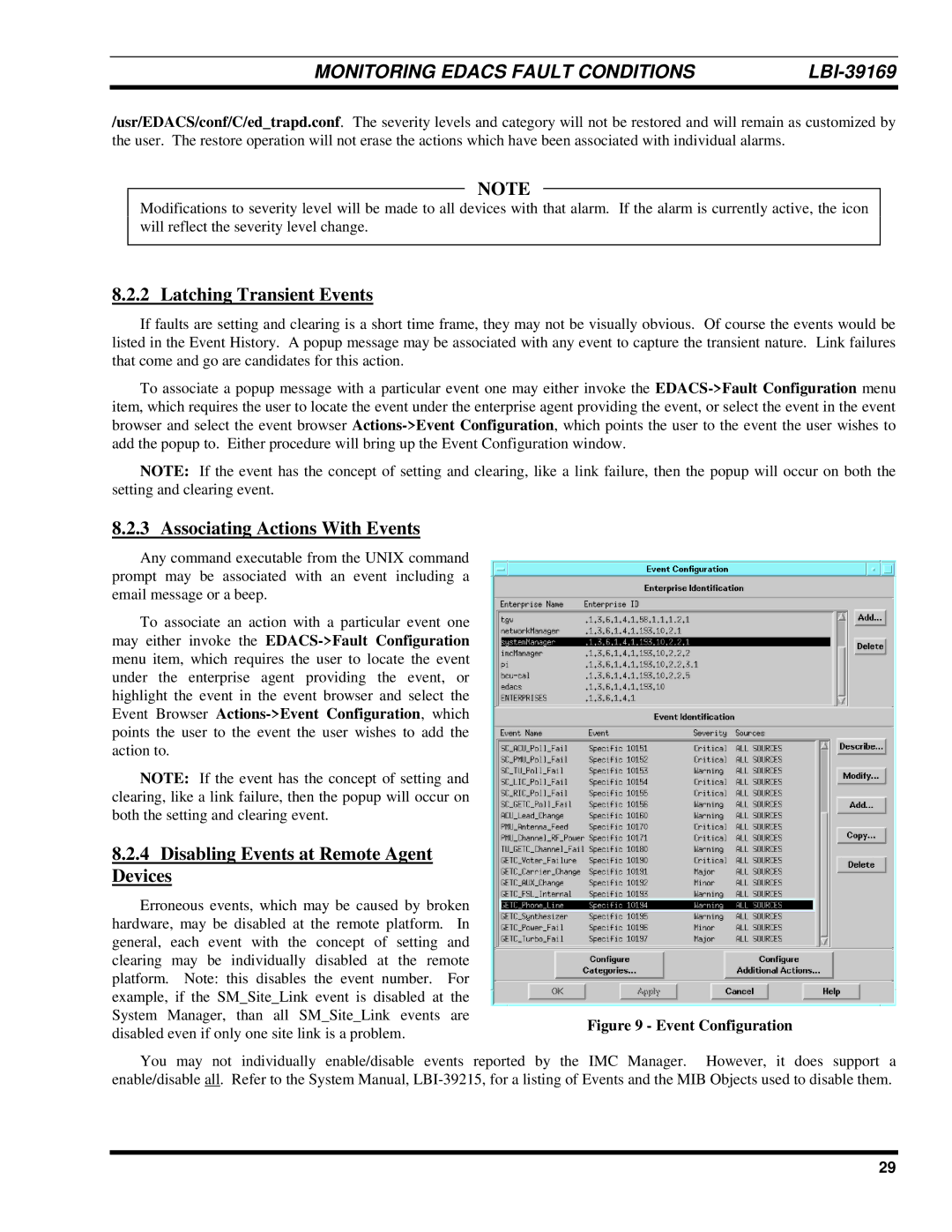 Ericsson LBI-39169 Latching Transient Events, Associating Actions With Events, Disabling Events at Remote Agent Devices 