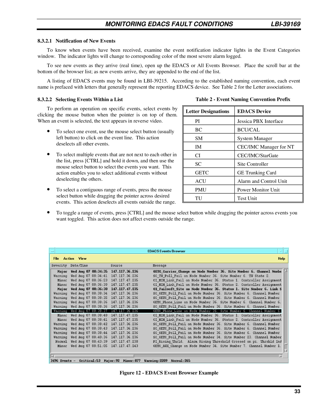 Ericsson LBI-39169 manual Notification of New Events, Selecting Events Within a List 