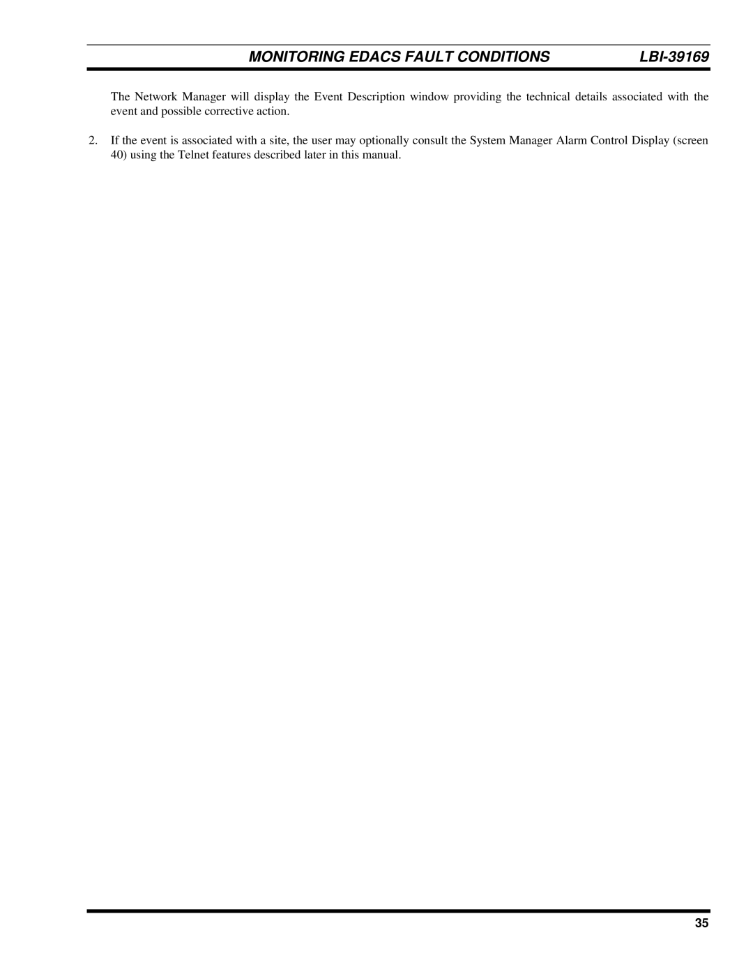 Ericsson LBI-39169 manual Monitoring Edacs Fault Conditions 