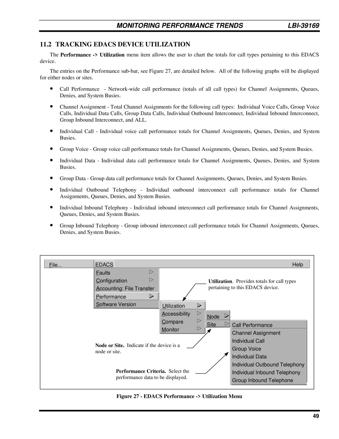 Ericsson LBI-39169 manual Tracking Edacs Device Utilization, Performance Criteria. Select 