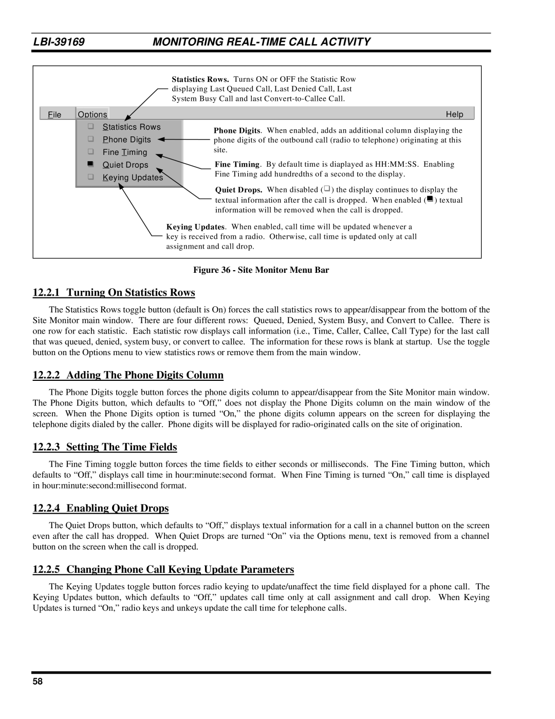 Ericsson LBI-39169 manual Turning On Statistics Rows, Adding The Phone Digits Column, Setting The Time Fields 