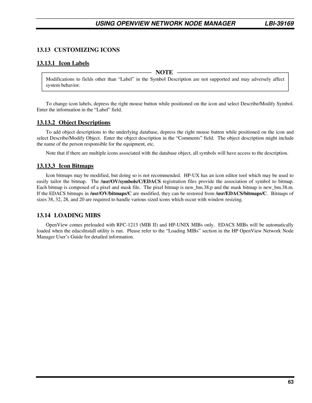 Ericsson LBI-39169 manual Customizing Icons 13.13.1 Icon Labels, Object Descriptions, Icon Bitmaps, Loading Mibs 