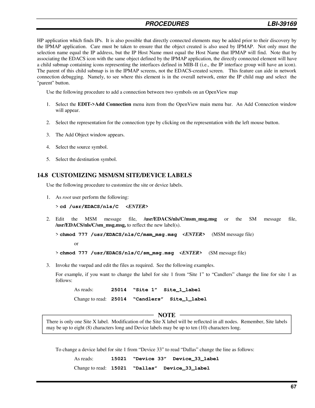 Ericsson LBI-39169 manual Customizing MSM/SM SITE/DEVICE Labels, MSM message file 