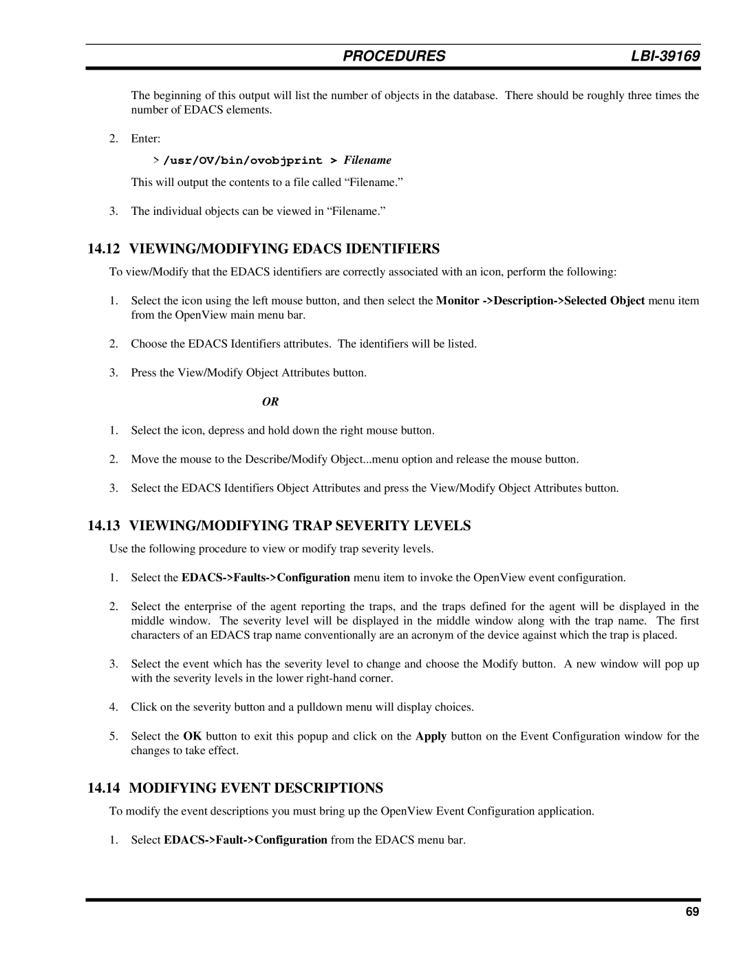 Ericsson LBI-39169 manual VIEWING/MODIFYING Edacs Identifiers, VIEWING/MODIFYING Trap Severity Levels 