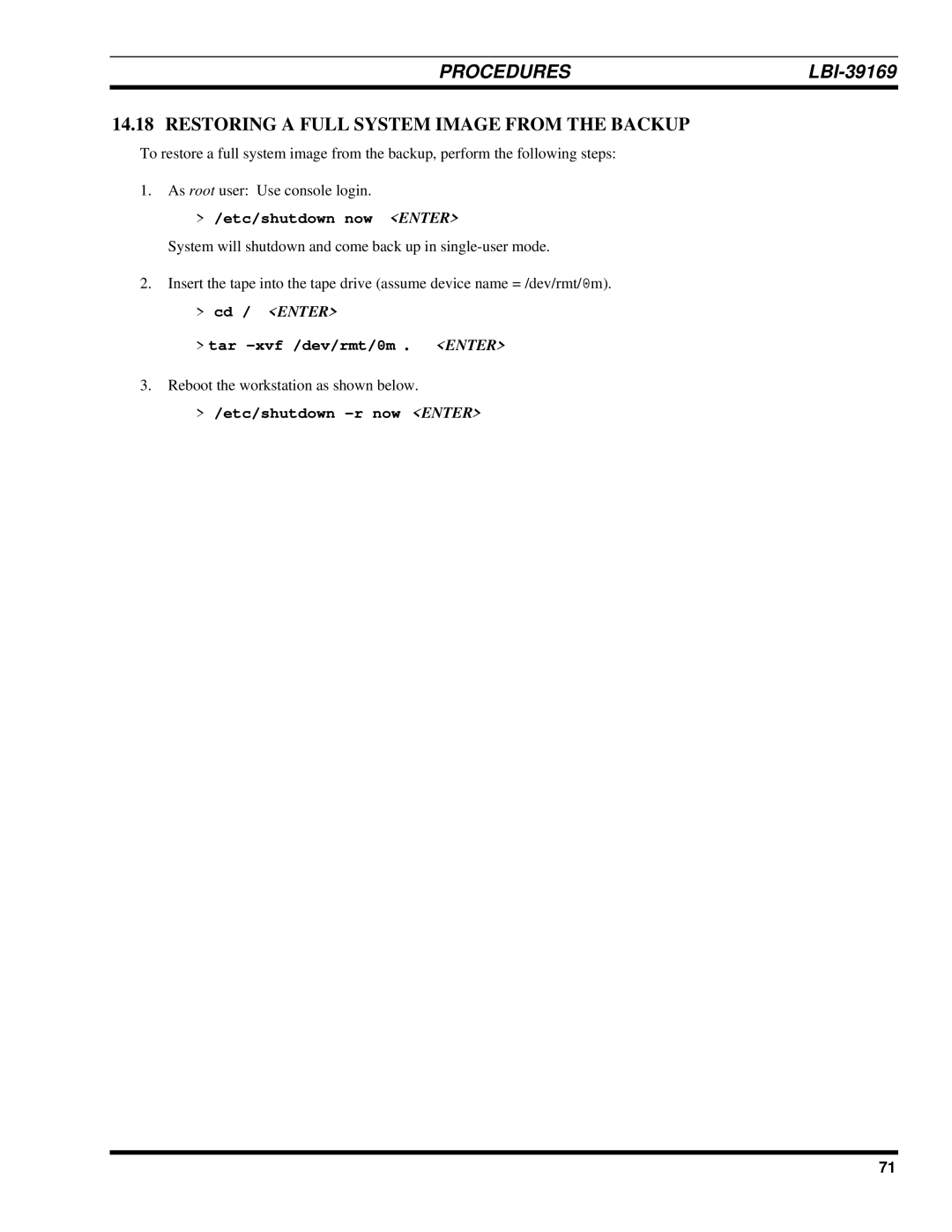 Ericsson LBI-39169 manual Restoring a Full System Image from the Backup 
