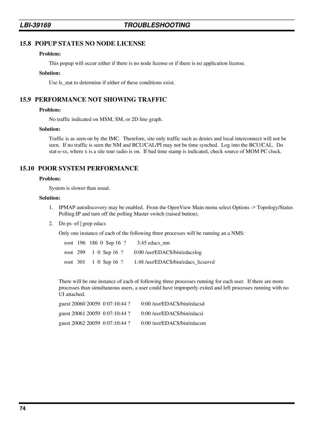 Ericsson LBI-39169 manual Popup States no Node License, Performance not Showing Traffic, Poor System Performance 