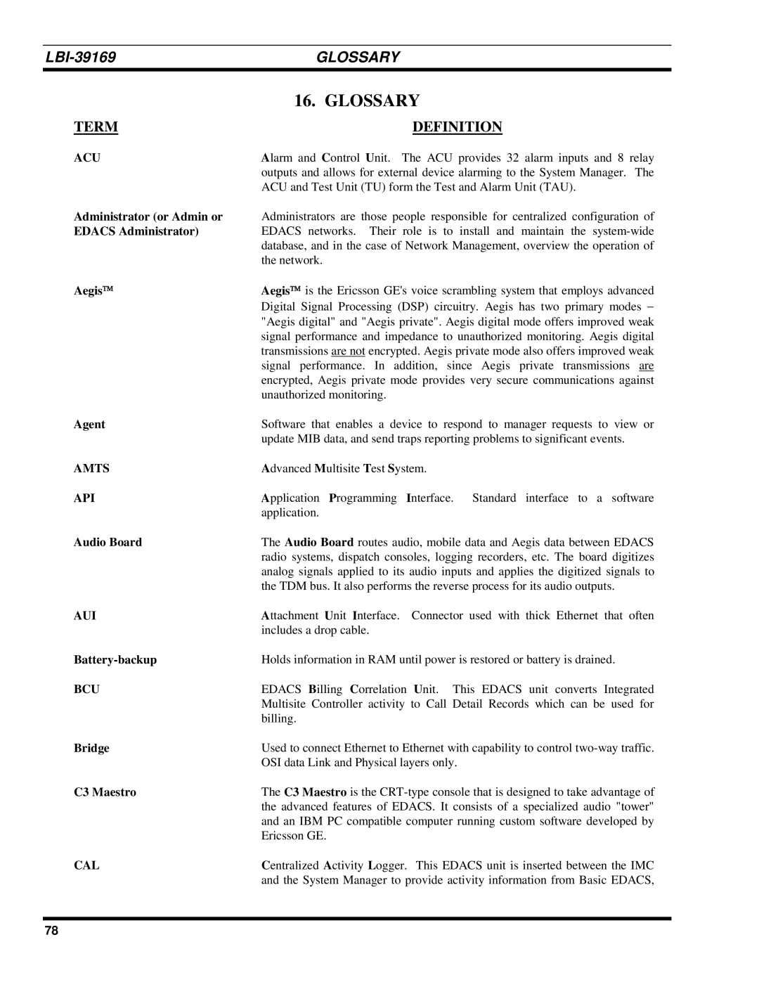 Ericsson LBI-39169 manual Glossary, Term Definition 