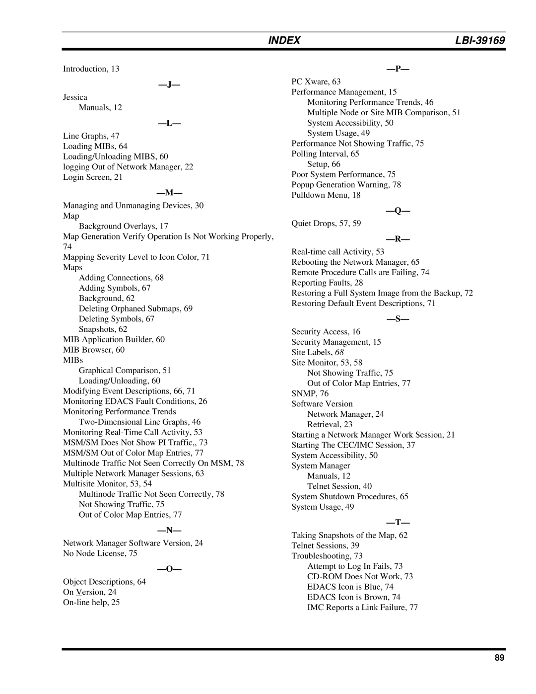 Ericsson LBI-39169 manual Index 