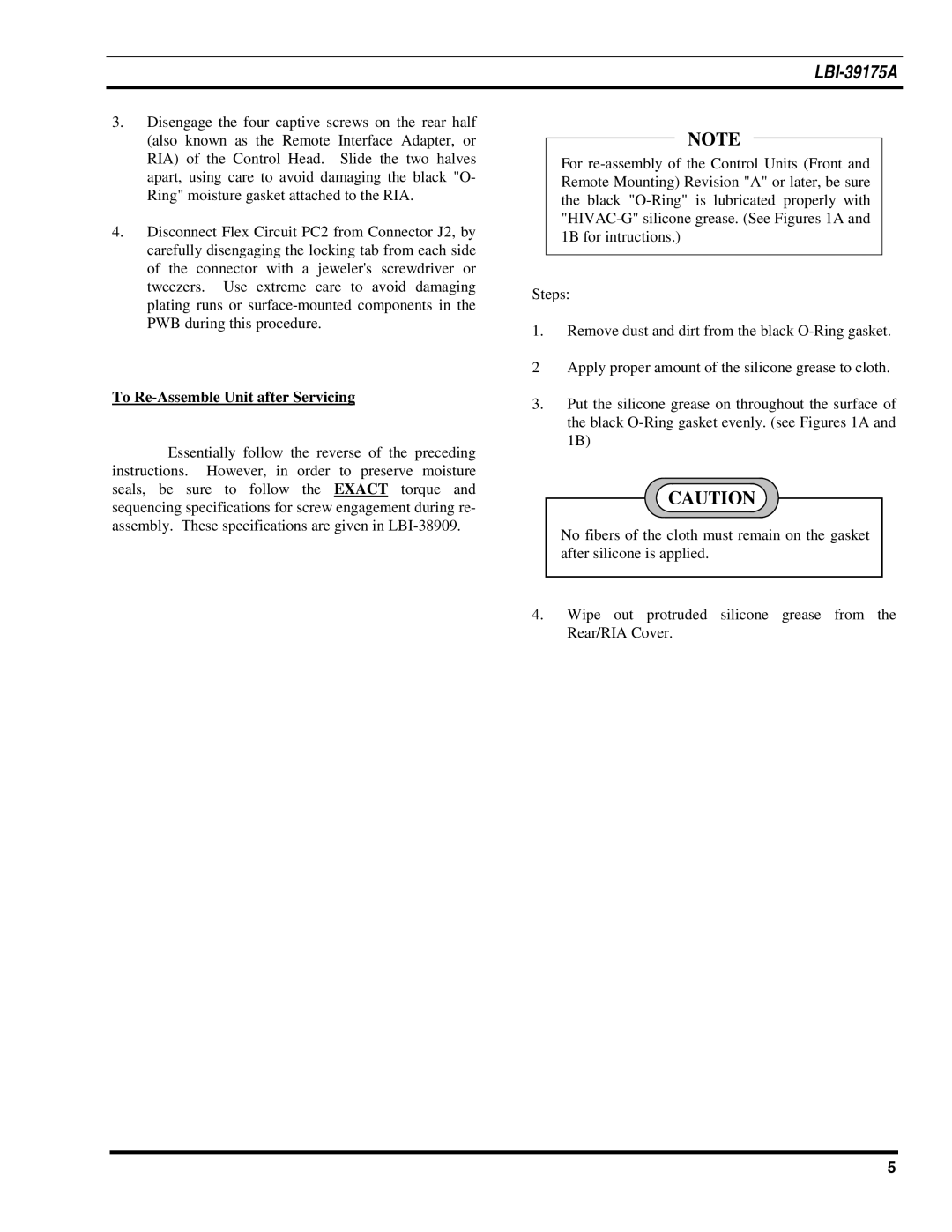 Ericsson LBI-39175A manual To Re-Assemble Unit after Servicing 