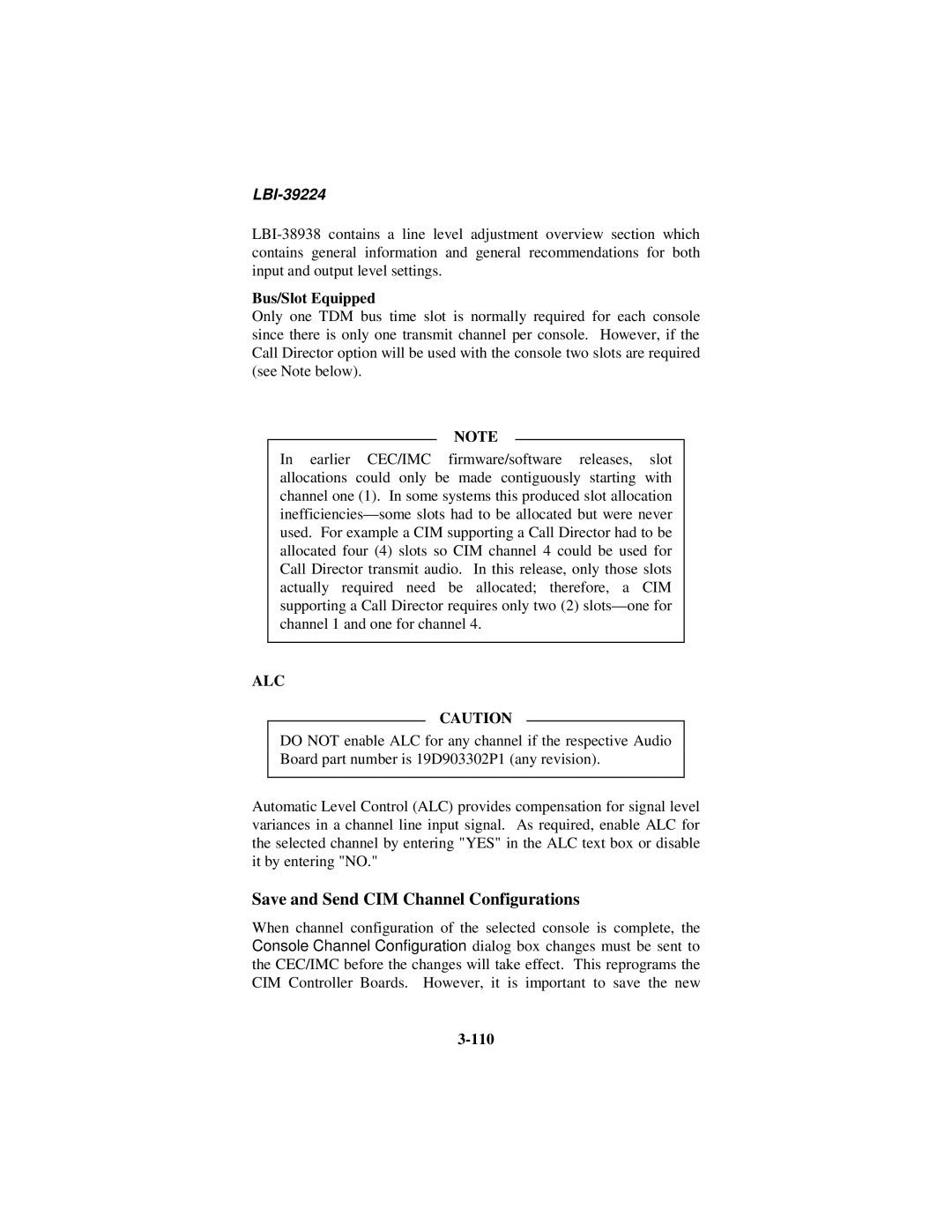 Ericsson LBI-39224 manual Save and Send CIM Channel Configurations, 110 