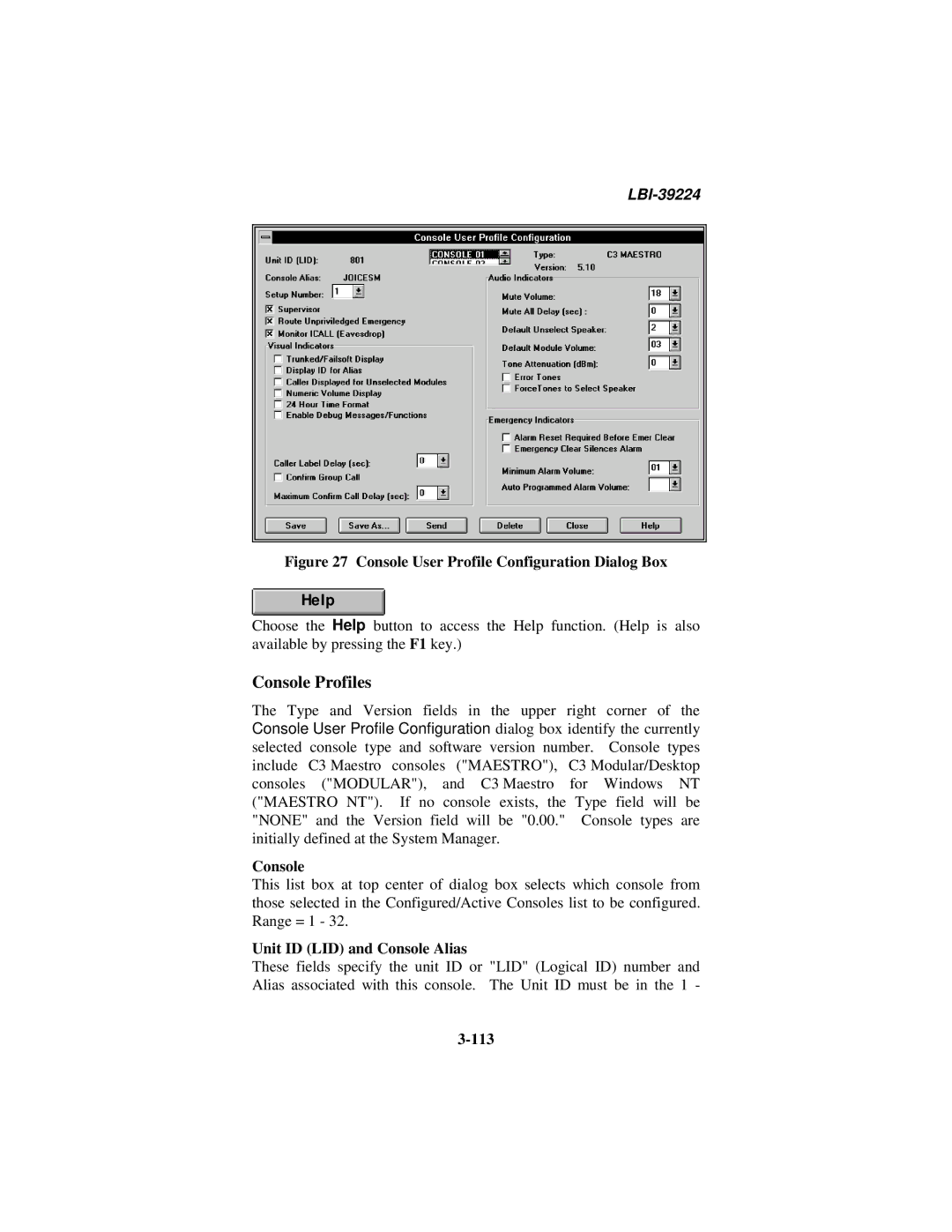 Ericsson LBI-39224 manual Console Profiles, Unit ID LID and Console Alias, 113 