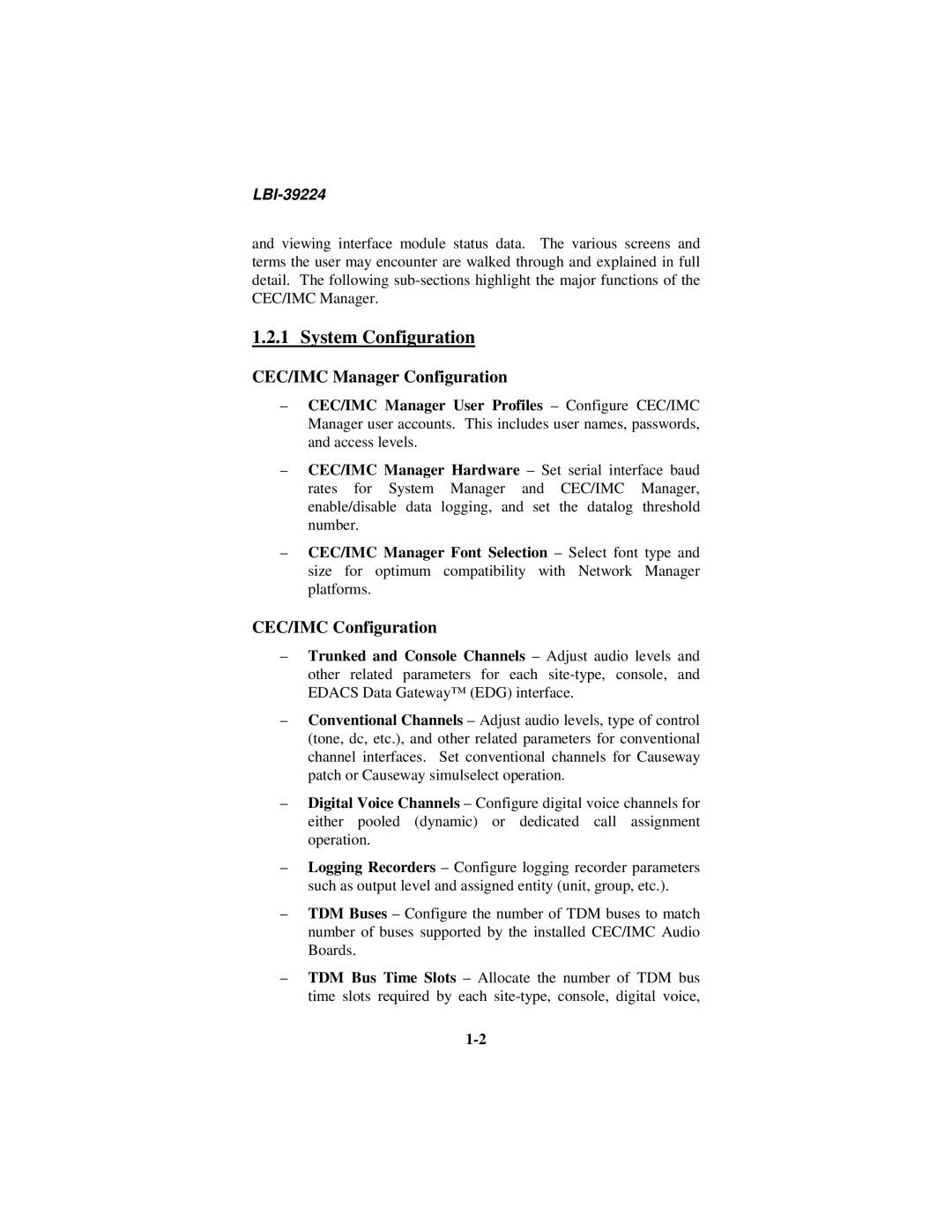 Ericsson LBI-39224 manual System Configuration, CEC/IMC Manager Configuration, CEC/IMC Configuration 