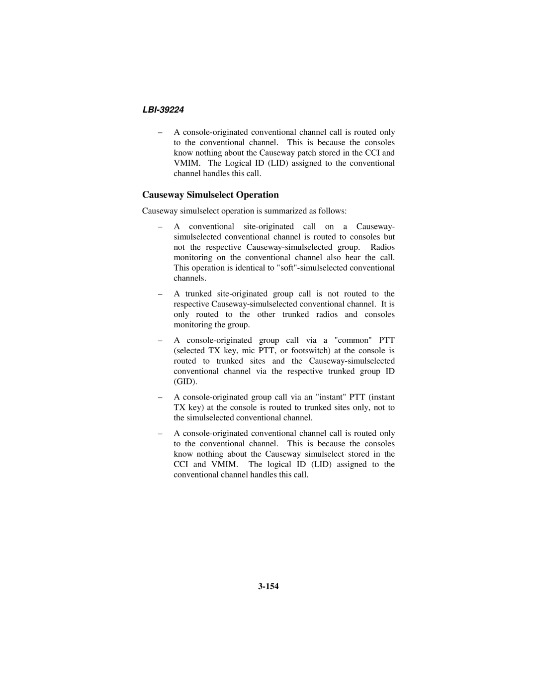 Ericsson LBI-39224 manual Causeway Simulselect Operation, 154 