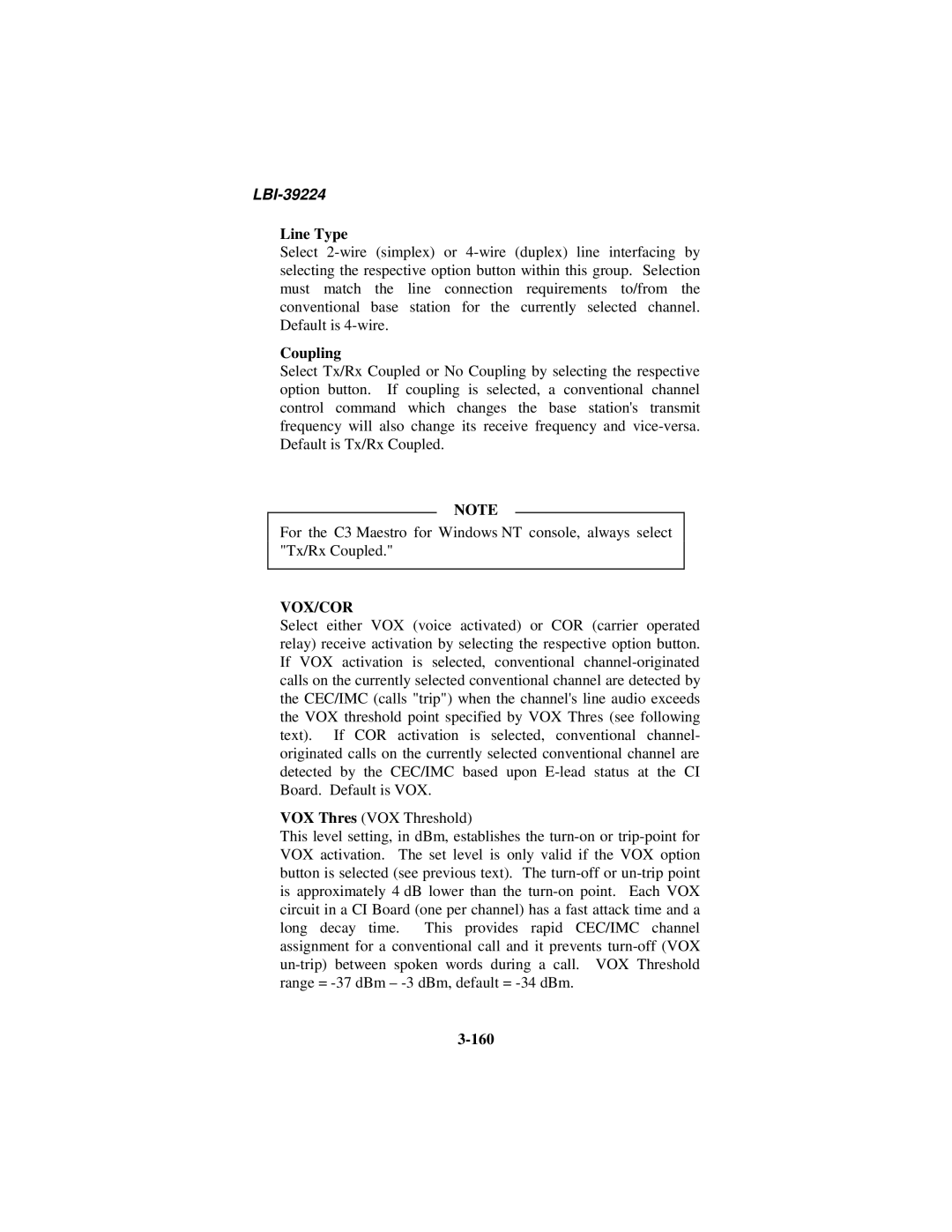 Ericsson LBI-39224 manual Coupling, Vox/Cor, 160 