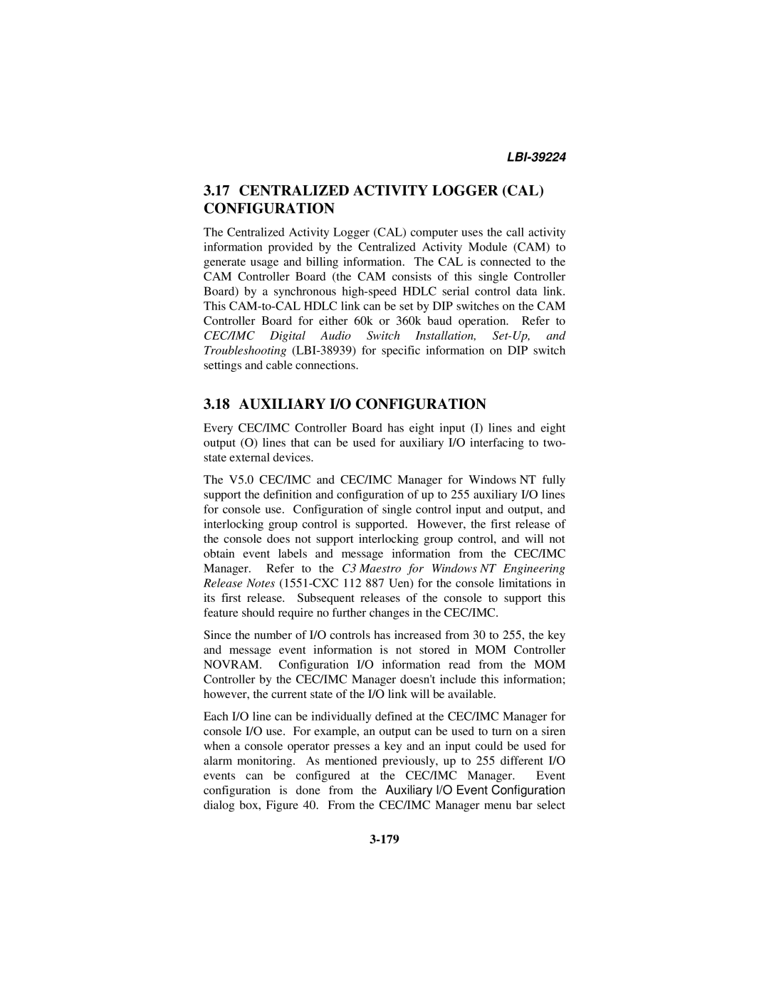 Ericsson LBI-39224 manual Centralized Activity Logger CAL Configuration, Auxiliary I/O Configuration 