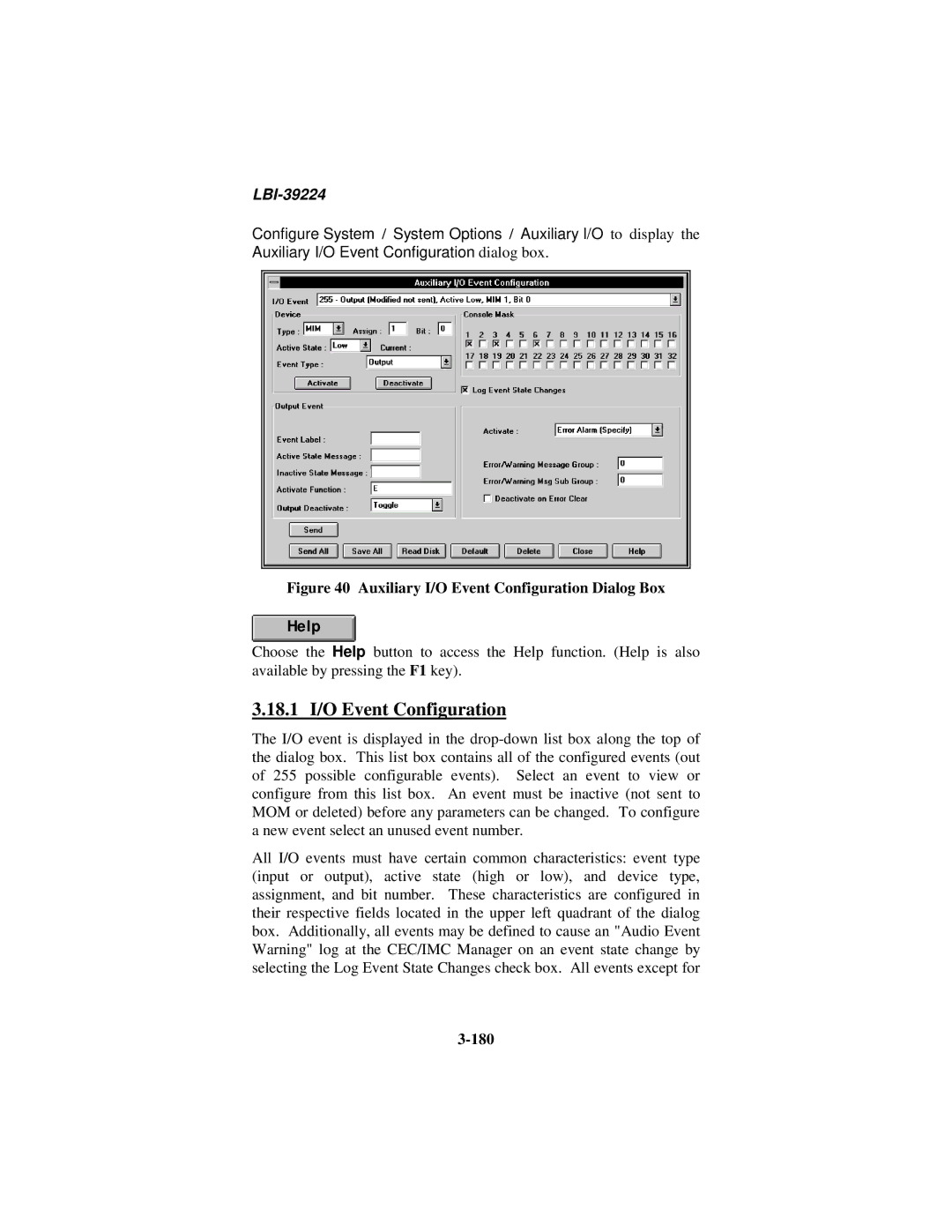 Ericsson LBI-39224 manual 18.1 I/O Event Configuration, 180 