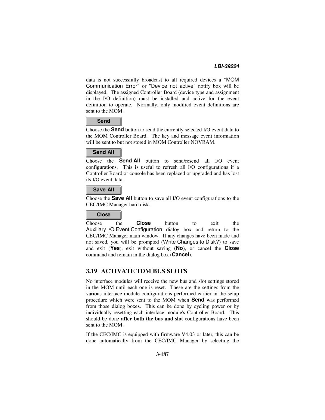 Ericsson LBI-39224 manual Activate TDM BUS Slots, Send All, Save All 