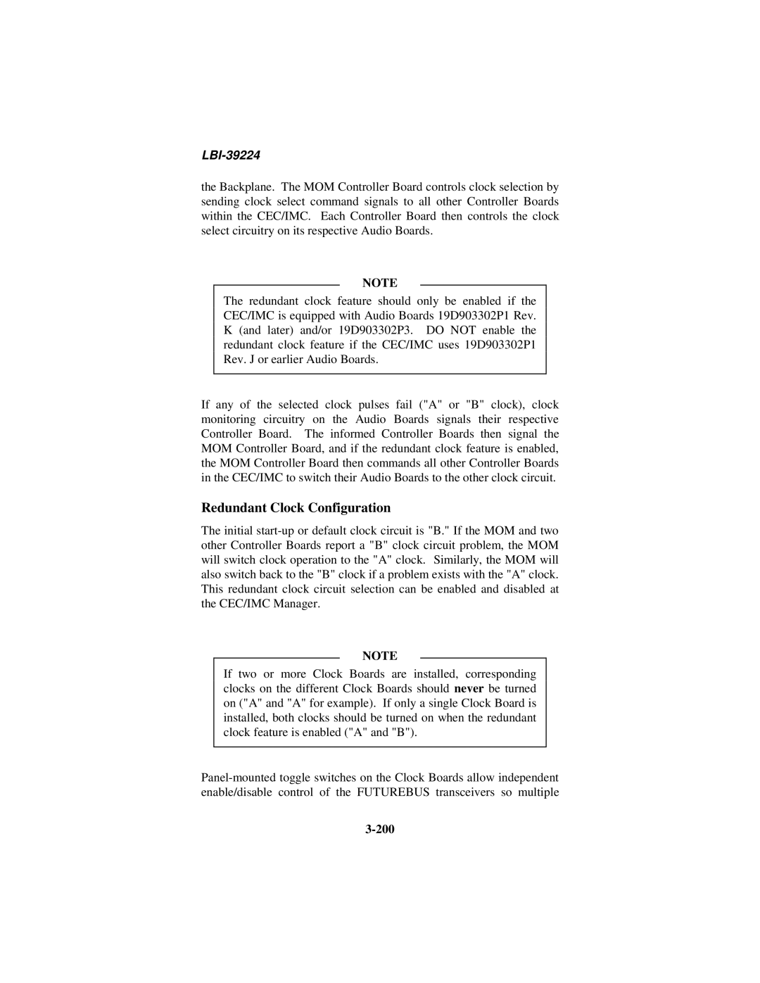 Ericsson LBI-39224 manual Redundant Clock Configuration, 200 