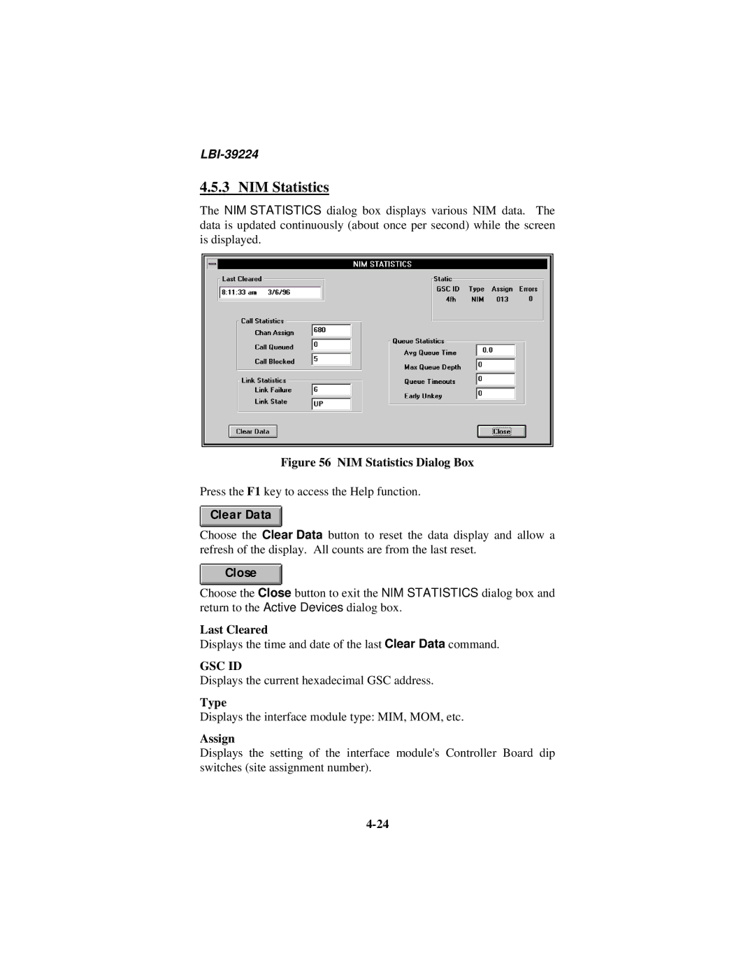 Ericsson LBI-39224 manual NIM Statistics Dialog Box 