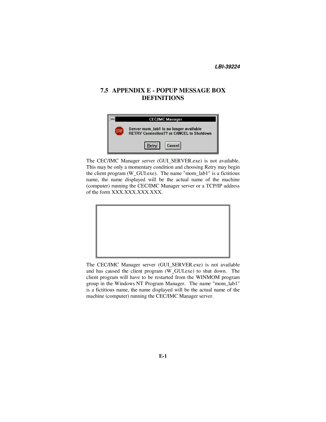 Ericsson LBI-39224 manual Appendix E Popup Message BOX Definitions 