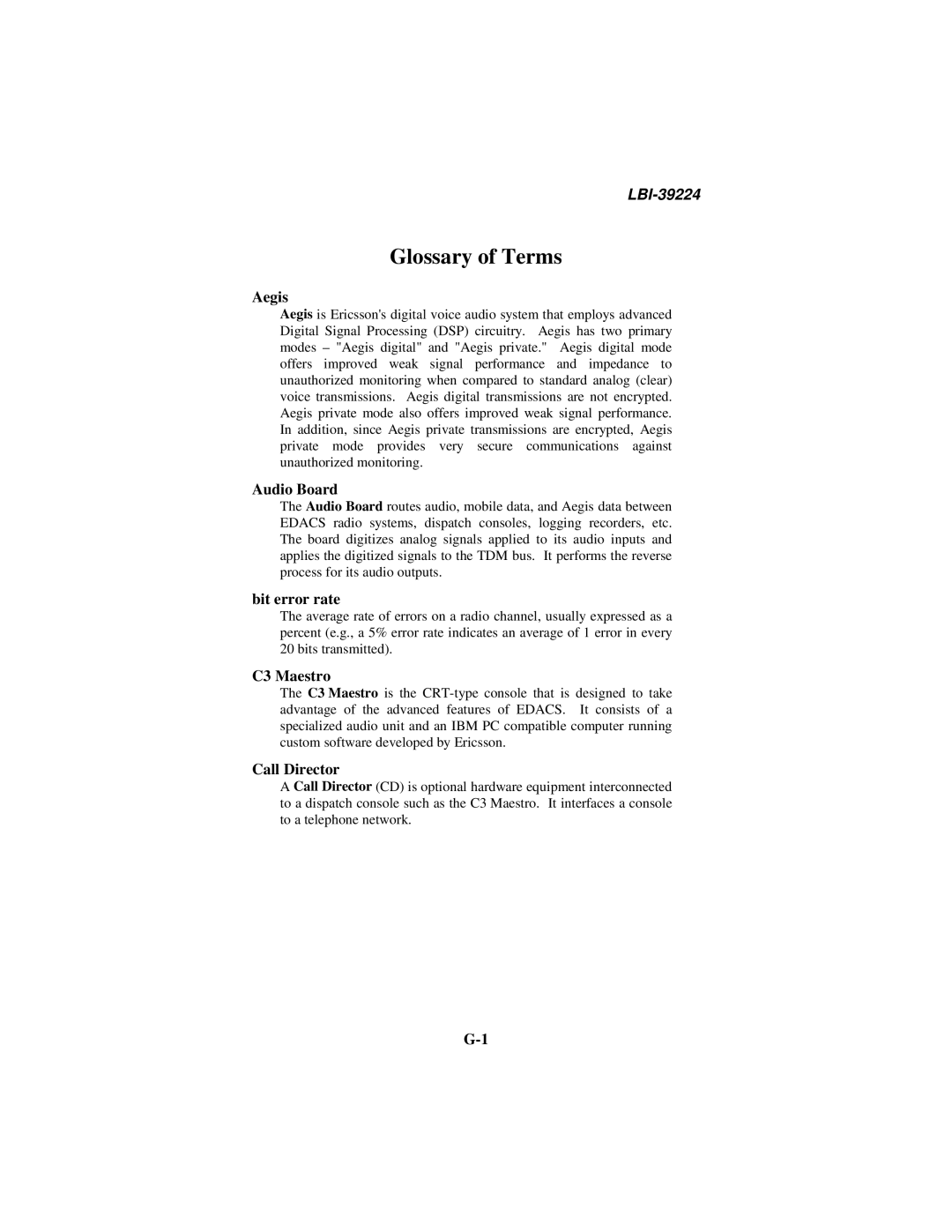 Ericsson LBI-39224 manual Aegis, Audio Board, Bit error rate, C3 Maestro, Call Director 