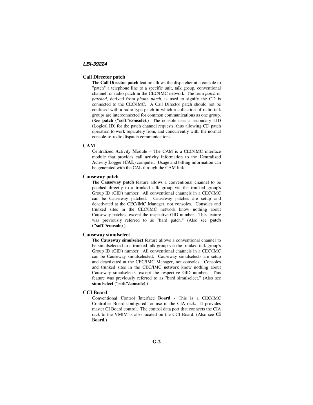 Ericsson LBI-39224 manual Call Director patch, Cam, Causeway patch, Causeway simulselect, CCI Board 