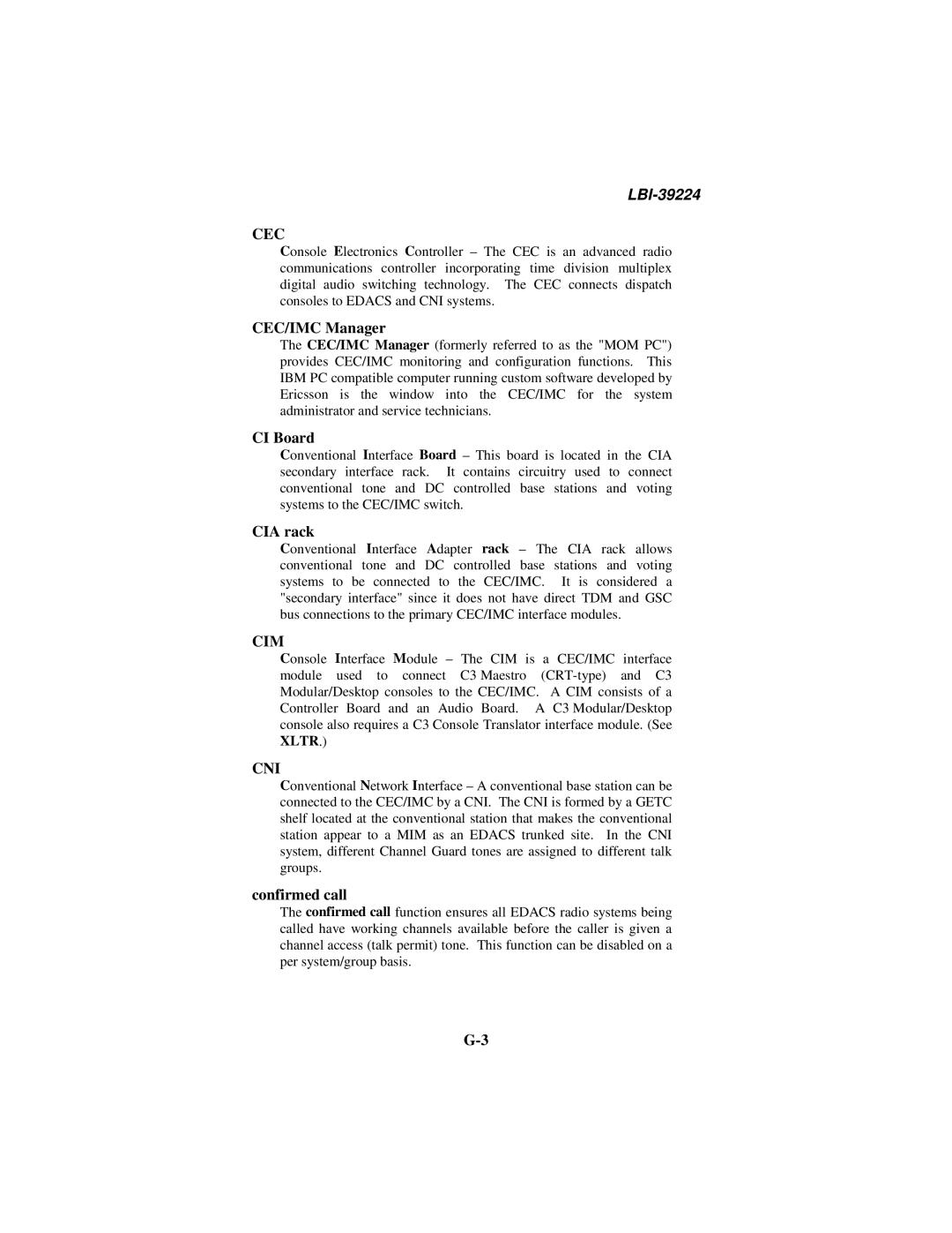 Ericsson LBI-39224 manual Cec, Cim, Cni 