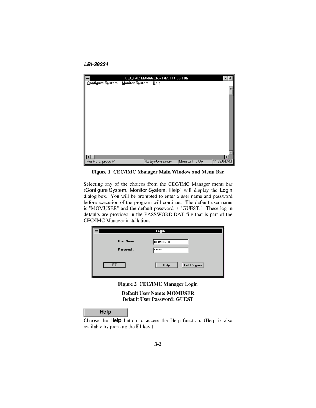 Ericsson LBI-39224 manual CEC/IMC Manager Main Window and Menu Bar, Help 