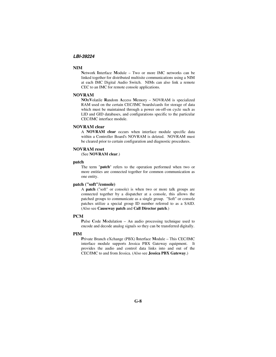 Ericsson LBI-39224 manual Nim, Novram, Pcm, Pim 