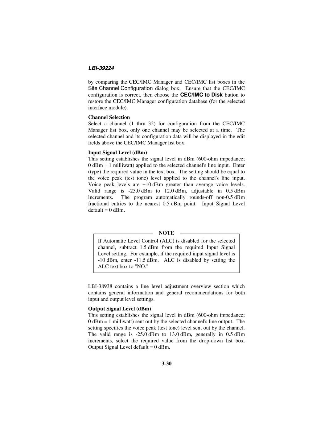 Ericsson LBI-39224 manual Channel Selection, Input Signal Level dBm, Output Signal Level dBm 