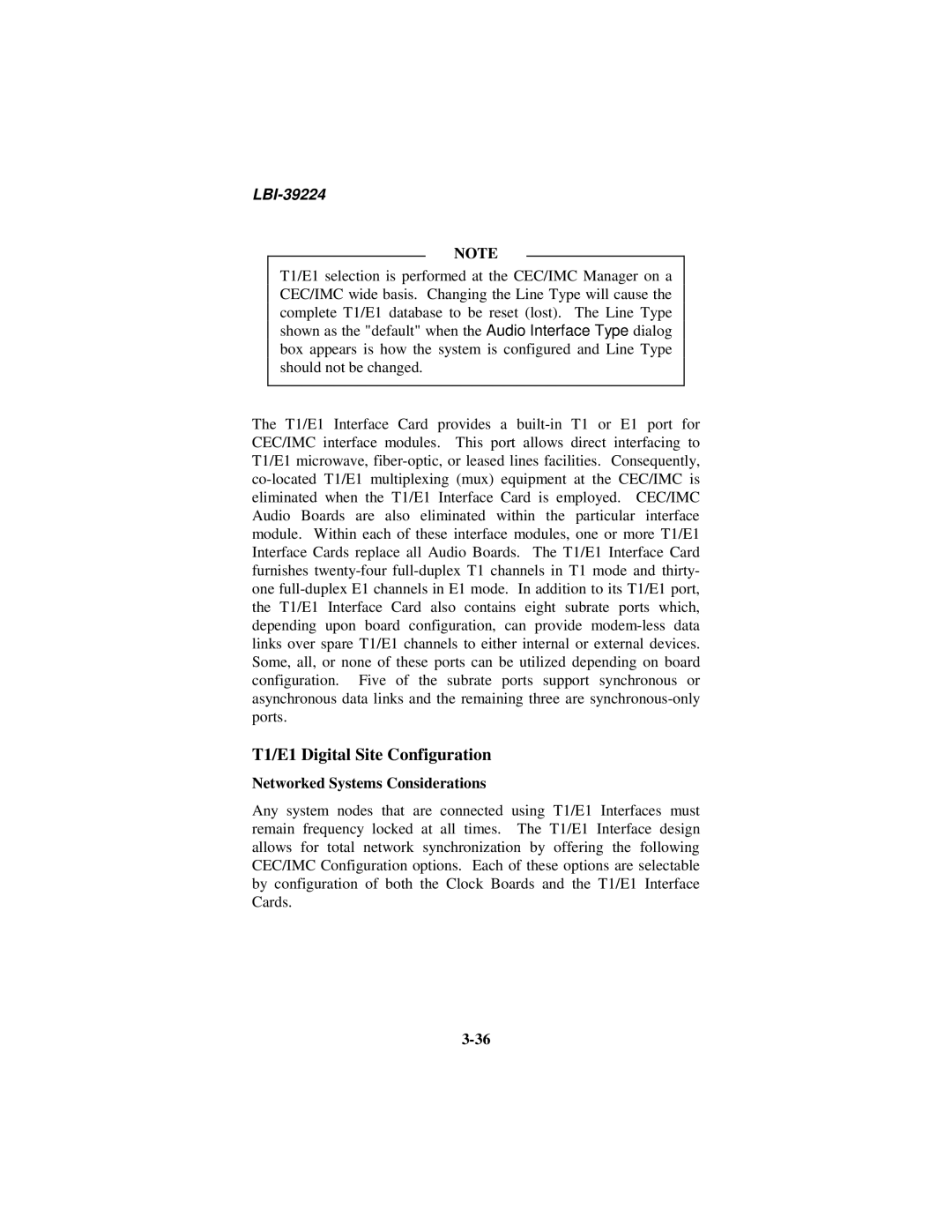 Ericsson LBI-39224 manual T1/E1 Digital Site Configuration, Networked Systems Considerations 